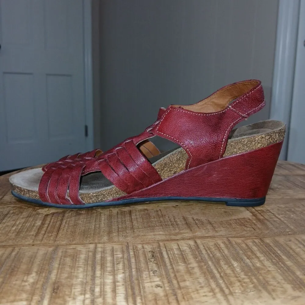 Taos Red Leather Woven Wedge Sandals Huarache Strappy Comfort Shoes EU 39 US 8 - Picture 6 of 16
